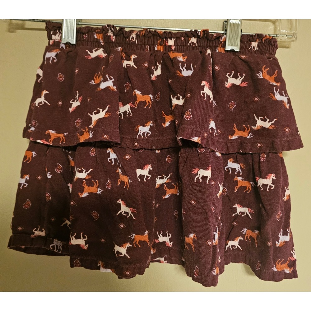 Jumping Beans Girls Skirt 6X Horse Print Tiered Ruffle Brown Cute